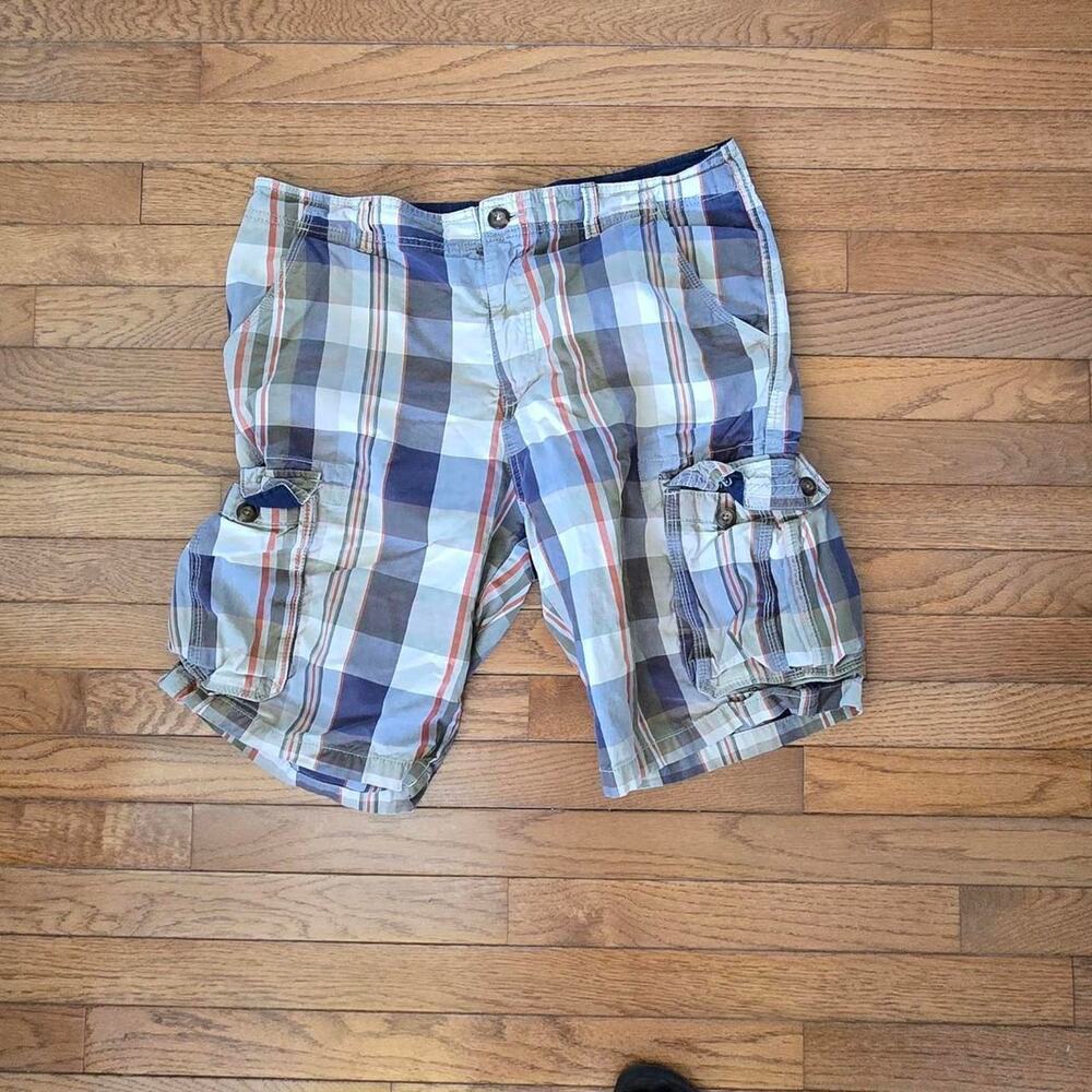 old navy mens vintage plaid cargo shorts 2000s y2k 34